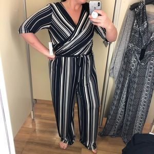 Navy blue and white stripe jumpsuit